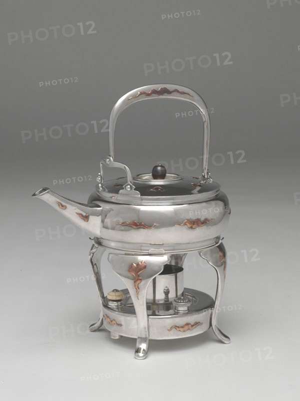 Tea kettle, 1877, and stand, 1889. Design attributed to Edward C. Moore.