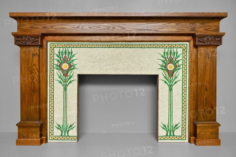 Fireplace Surround, 1901. Art Nouveau thistle design in mosaic tiles. Designed by George Washington Maher.
