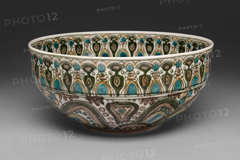 Bowl, 1917. Painted porcelain with overglaze enamel decoration inspired by Persian ceramics. Designed by Edward Middleton Manigault.