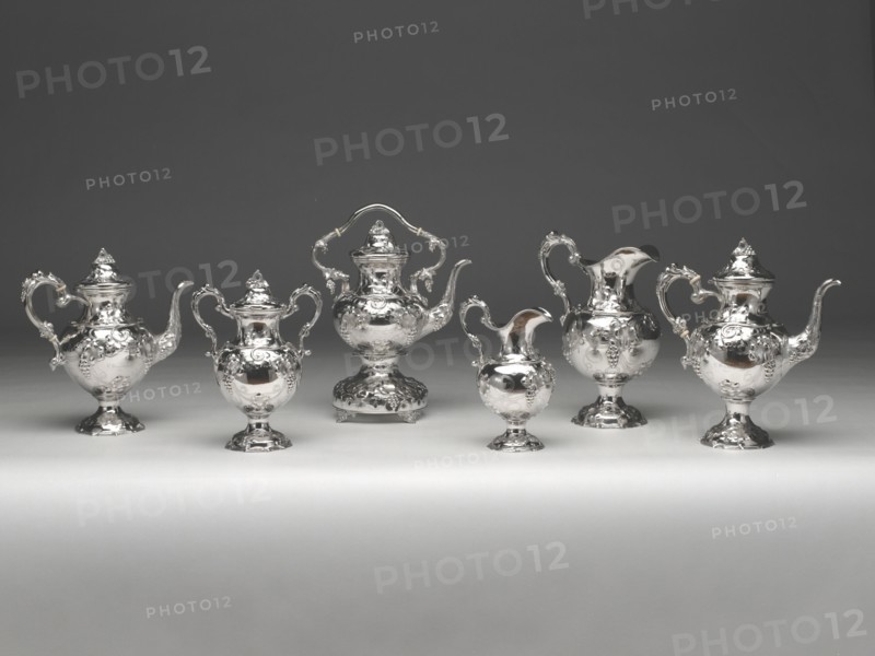 Tea and Coffee Service, 1840/51. Grapes and vine leaves relief decoration.