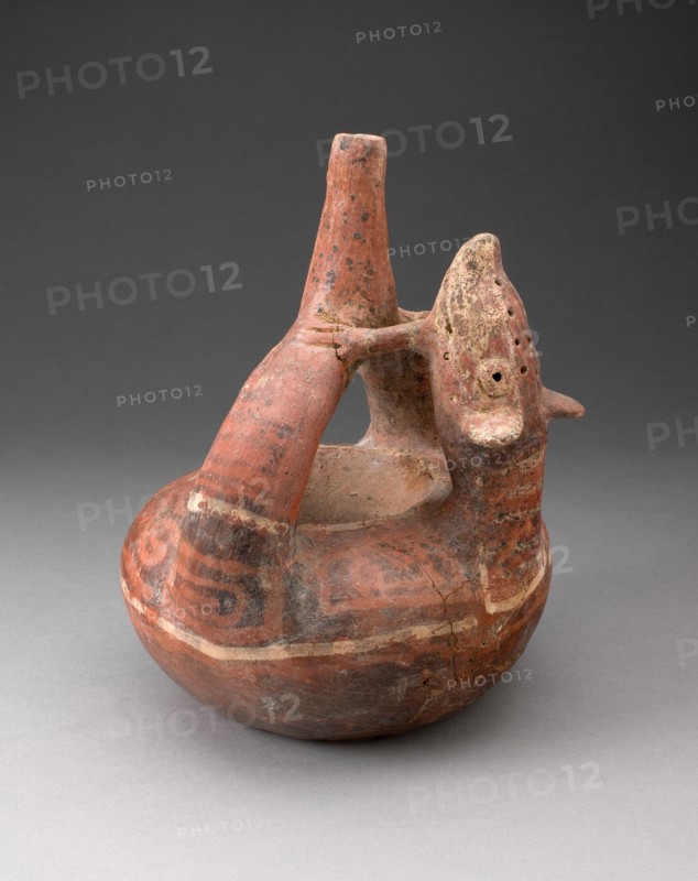 Stirrup Spout Vessel with Circular Body and Molded Head and Arms of Animal, 200 B.C./A.D. 200.