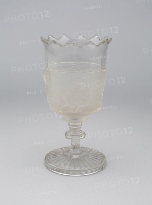 Westward Ho!/Pioneer pattern goblet on pedestal, c. 1876.