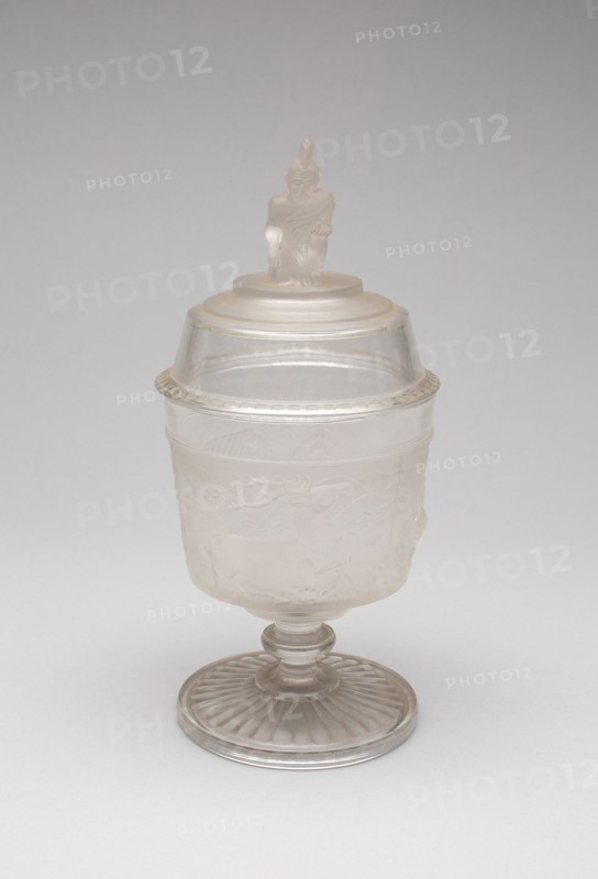 Westward Ho!/Pioneer pattern covered sugar bowl, c. 1876.
