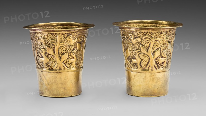 Pair of Beakers Depicting Birds in a Cornfield, A.D. 1100/1438.