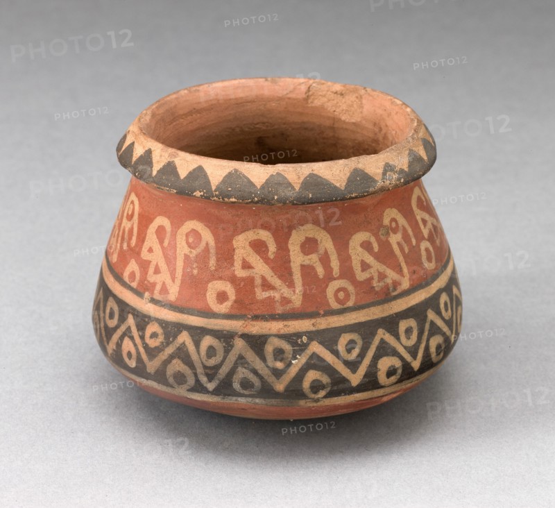 MIiniature Jar with Geometric Motifs and Abstract Birds, A.D. 1450/1532.