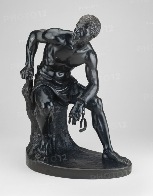 The Freedman, 1862-63. A freed slave with shackles broken, modelled from life, considered to be one of the first naturalistic sculptural representations of an African American.