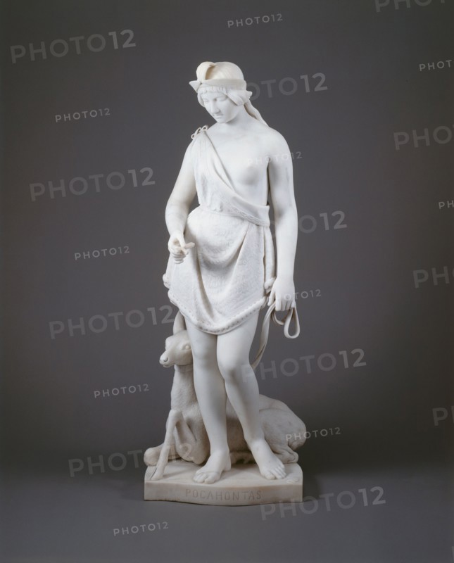 Pocahontas, 1868. Highly romanticised representation of Matoaka, a young Native American princess who was kidnapped by British settlers in Virginia.