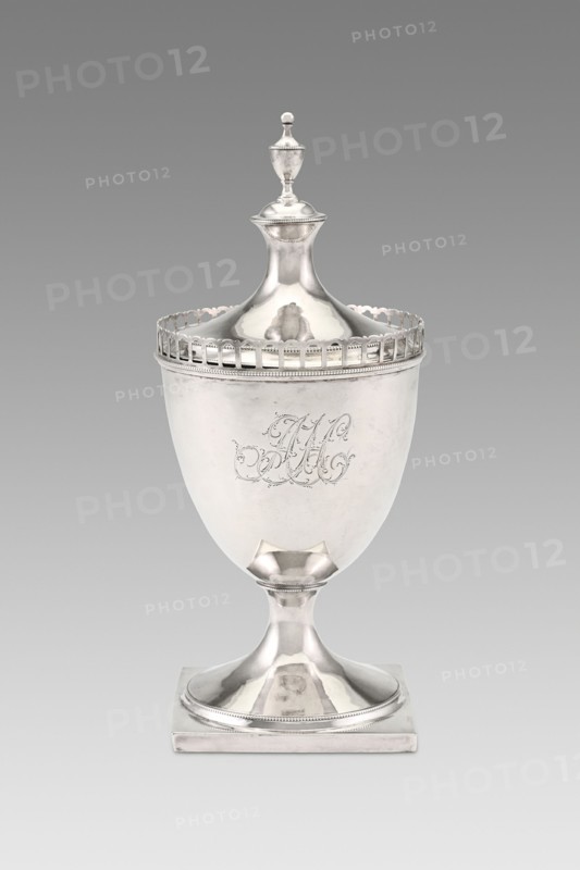 Sugar Basin, 1795/1820. Container for sugar in the form of a lidded trophy cup.