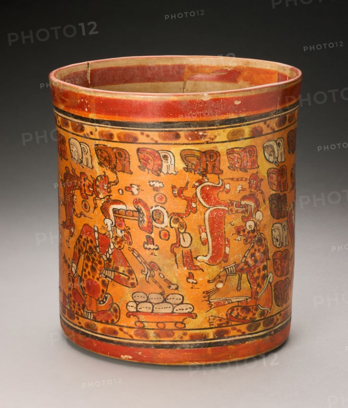 Vessel Depicting K'awiil (God K) and Itzamna Exchanging Gifts, A.D. 700/800.