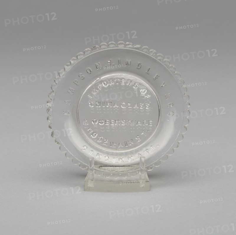Cup plate, 1848/49. 'Importers of China, Glass, & Queen's Ware. No. 92 Main St Cincinnati'.