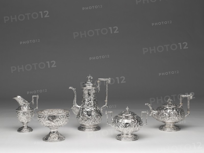 Tea and Coffee Service, 1840/68. Repoussé decoration with geometrical handles.