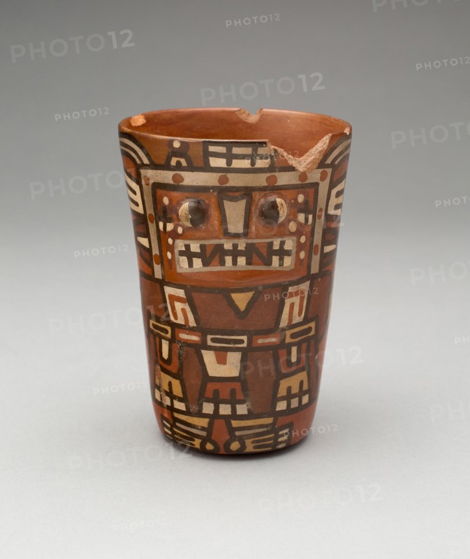 Drinking Cup (Kero) with an Abstracted Masked Figure, A.D. 600/1000.