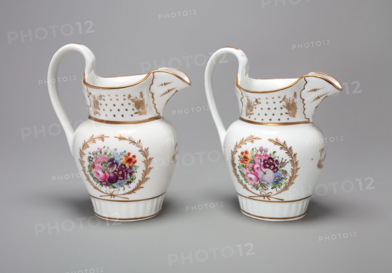 Pair of Pitchers, 1831/38. Neoclassical 'Grecian' design with floral decoration.
