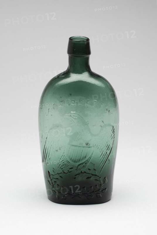 Flask, c. 1850. The word 'Liberty' with American eagle.