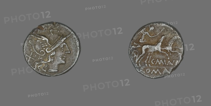 Denarius (Coin) Depicting the Goddess Roma, 153 BCE.