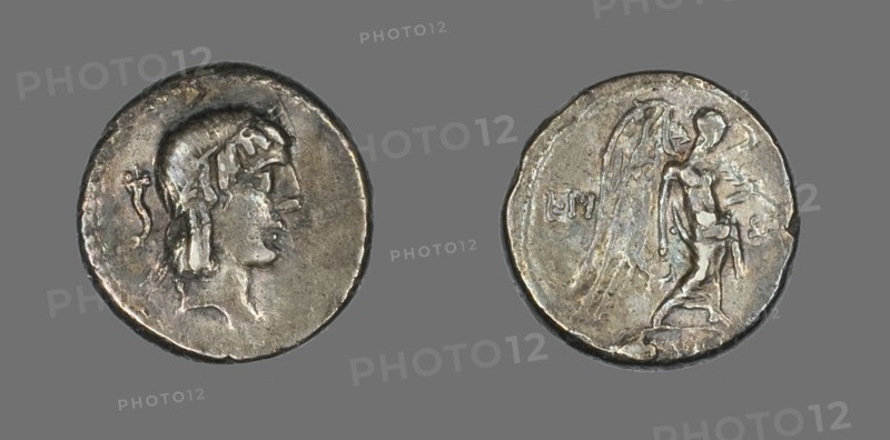 Quinarius (Coin) Depicting the God Apollo, about 90 BCE.