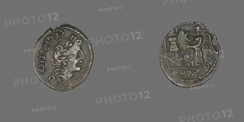 Quinarius (Coin) Depicting the God Apollo, about 97 BCE.