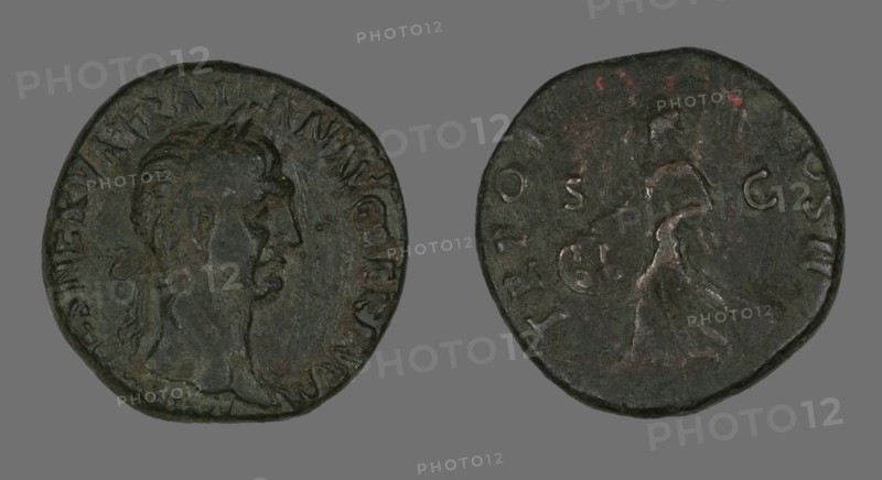 Sestertius (Coin) Portraying Emperor Trajan, Roman Period, 98-117.