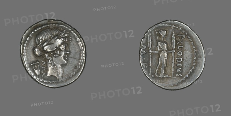 Denarius (Coin) Depicting the God Apollo, about 42 BCE, issued by P. Clodius.