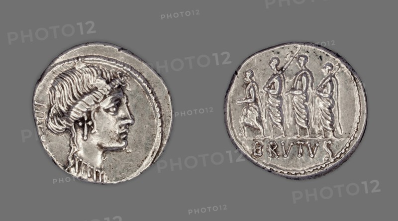 Denarius (Coin) Depicting Liberty, 54 BCE, issued by Roman Republic, M. Junius Brutus (moneyer).