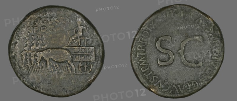 Sestertius (Coin) Portraying Emperor Augustus, 34-35.