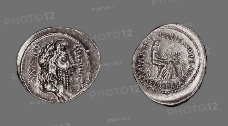 Denarius (Coin) Depicting the God Quirinus, 60 BCE, issued by the Roman Republic, C. Memmius (moneyer).