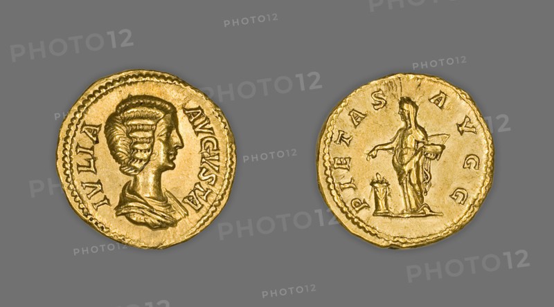 Aureus (Coin) Portraying Empress Julia Domna, 196-211, issued by Septimius.