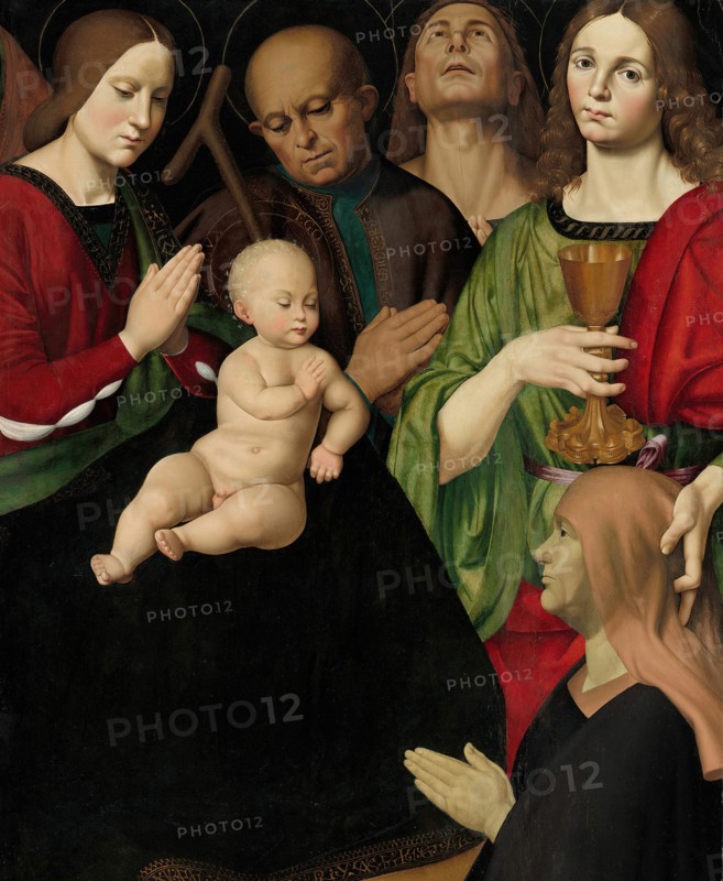 The Holy Family with Four Saints and a Female Donor, c. 1510. Detail from a larger artwork.