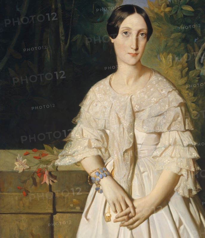 Comtesse de La Tour-Maubourg (Marie-Louise-Charlotte-Gabrielle Thomas de Pange, 1816-1850), 1841. Wife of the French ambassador to the Vatican. Detail from a larger artwork.