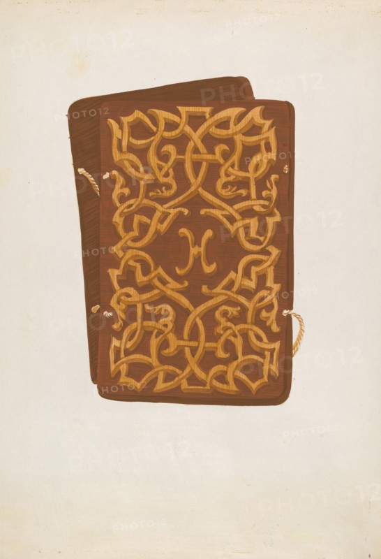 Carved Wood Book Cover, c. 1936.