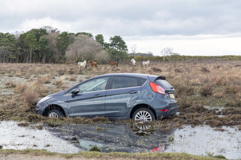 Ford Fiesta accident in New Forest, 2020.