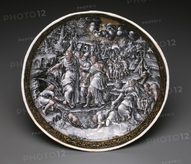 Tazza with Moses Striking Water from the Rock, Limoges, 1570/75. Creator: Master I. C..