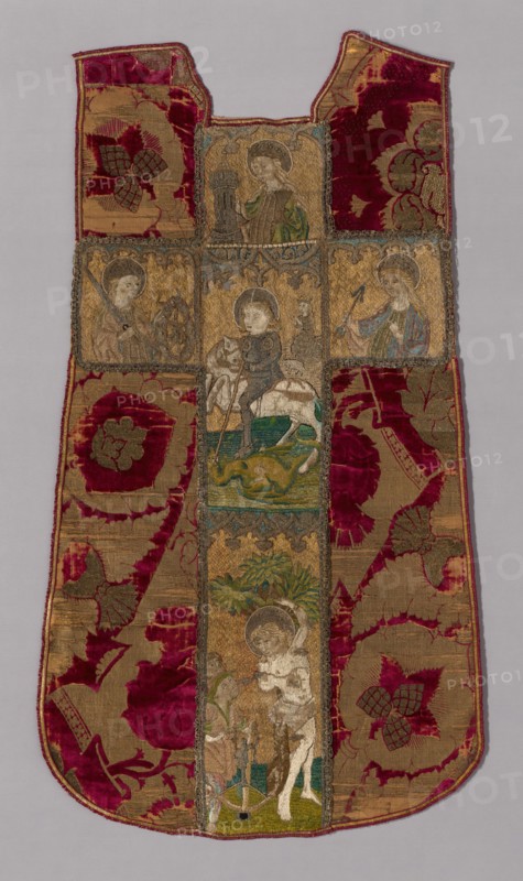 Chasuble Front with Orphrey Cross, Florence, Chasuble: 15th century; Orphrey Cross: 1401/50. Creator: Unknown.