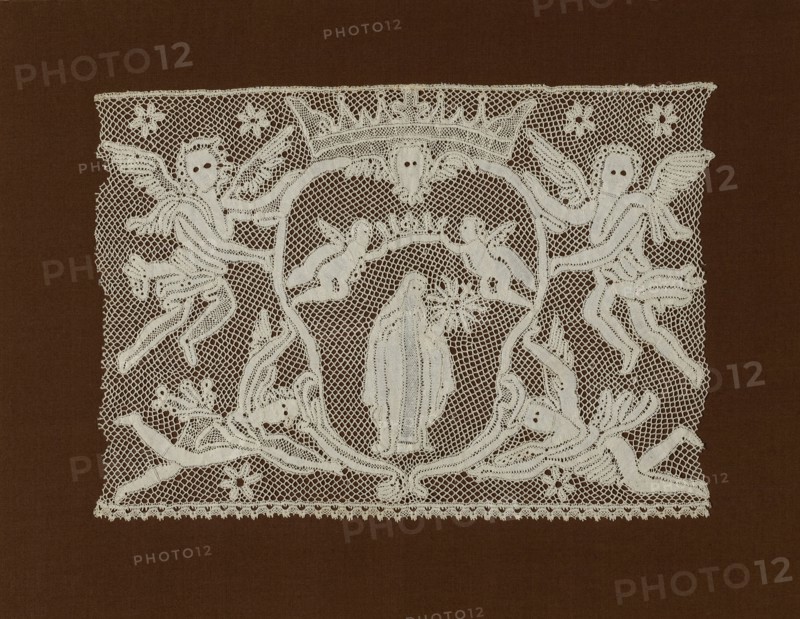 Fragment (Flounce depicting Mary, Queen of Heaven), Italy, 1725/75. Creator: Unknown.