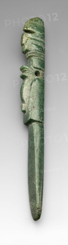 Carved Pendant Depicting a Costumed Figure with a Abstract Bird Headdress, A.D. 1000/1500. Creator: Unknown.