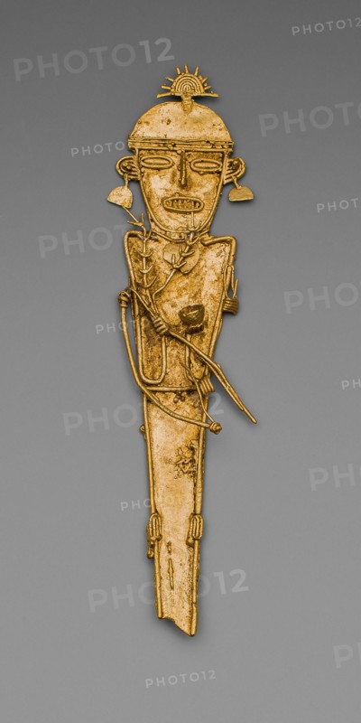 Figurine (Tunjo) of a Figure Holding Plants and Cup, Wearing a Crown, A.D. 1000/1500. Creator: Unknown.