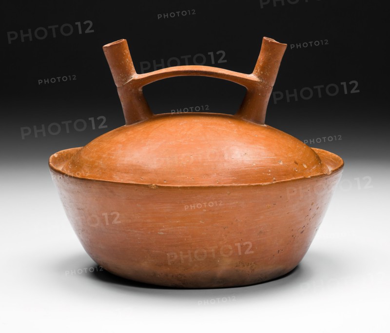 Double-Spouted Orangeware Bottle, 650/150 B.C. Creator: Unknown.