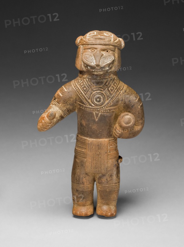 Masked Figurine Holding a Drum, Possibly a Ocarina (Whistle), c. A.D. 1300. Creator: Unknown.