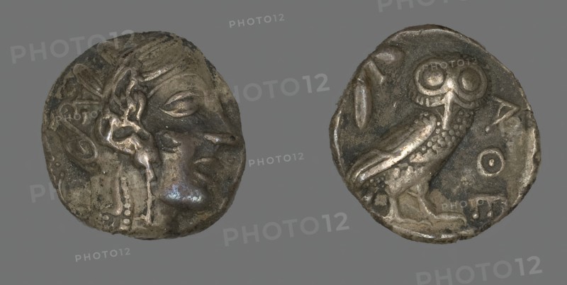 Tetradrachm (Coin) Depicting the Goddess Athena, 490-322 BCE. Creator: Unknown.