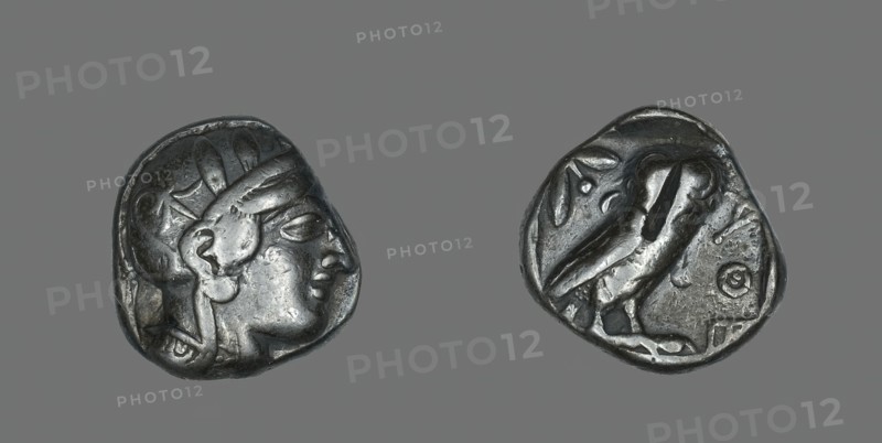 Tetradrachm (Coin) Depicting the Goddess Athena, 514-509 BCE. Creator: Unknown.