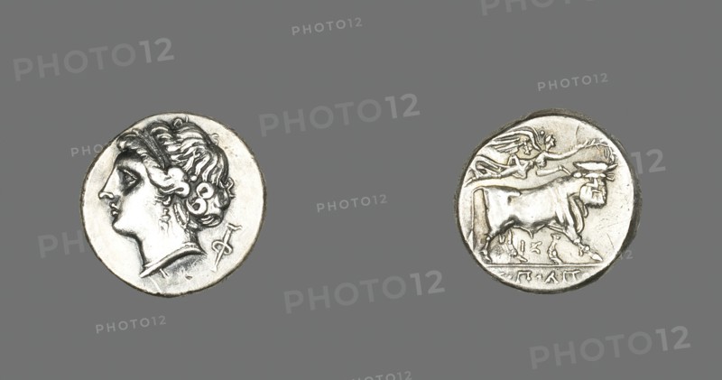 Stater (Coin) Depicting the Siren Parthenope, 280-241 BCE. Creator: Unknown.