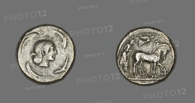 Tetradrachm (Coin) Depicting Quadriga with Bearded Charioteer, 485-478 BCE. Creator: Unknown.