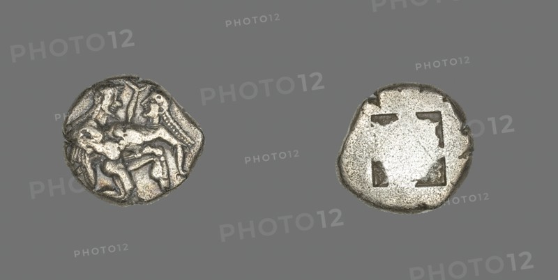 Stater (Coin) Depicting a Satyr and Nymph, 500-463 BCE. Creator: Unknown.