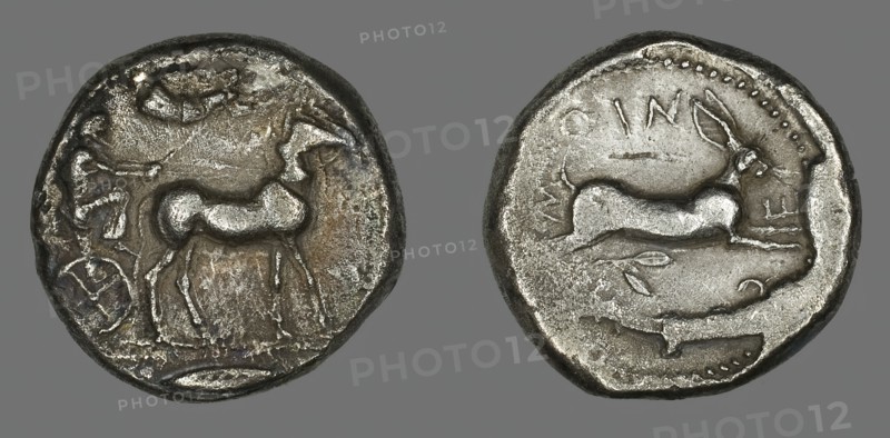 Tetradrachm (Coin) Portraying Biga with Mules, 484-476 BCE. Creator: Unknown.