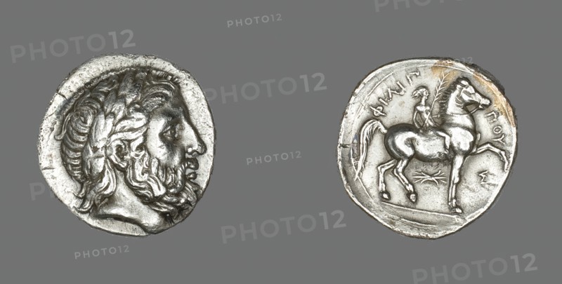 Tetradrachm (Coin) Depicting the God Zeus, 348-336 BCE, issued by King Philip II of Macedonia. Creator: Unknown.