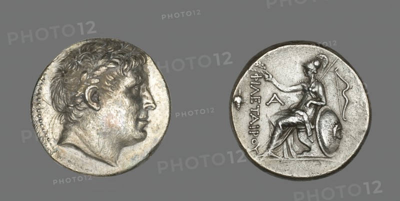 Tetradrachm (Coin) Portraying Philetairos of Pergamon, 241-197 BCE, Issued by Attalos I..., 282-263  Creator: Unknown.