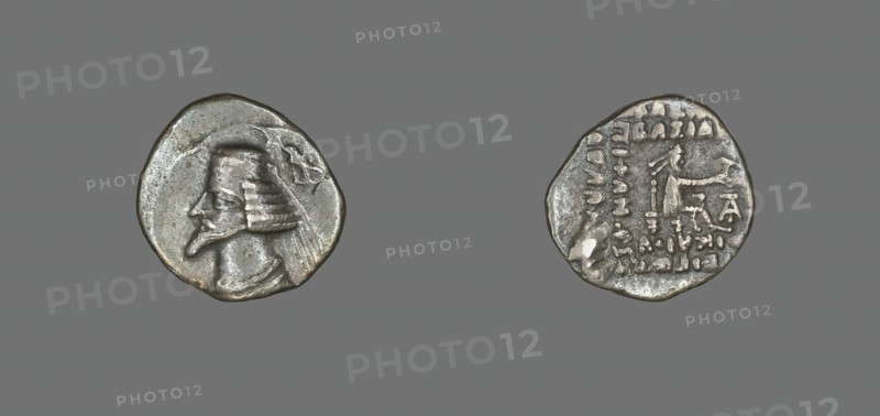Drachm (Coin) Portraying King Phraate IV, 38-32 BCE. Creator: Unknown.
