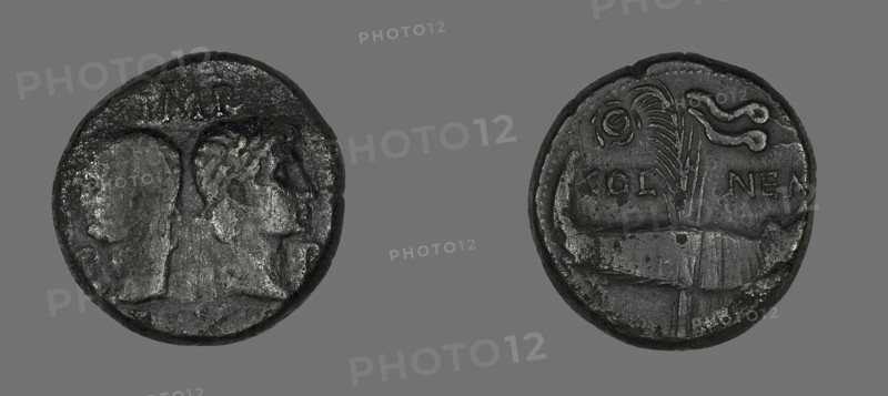 As (Coin) Portraying Augustus and Agrippa, 20 BCE-14 CE. Creator: Unknown.