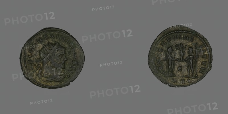 Antoninianus (Coin) Portraying Emperor Marcus Aurelius Valerius Maximianus..., about 293. Creator: Unknown.