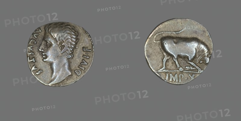 Denarius (Coin) Portraying Emperor Augustus, 15-13 BCE. Creator: Unknown.